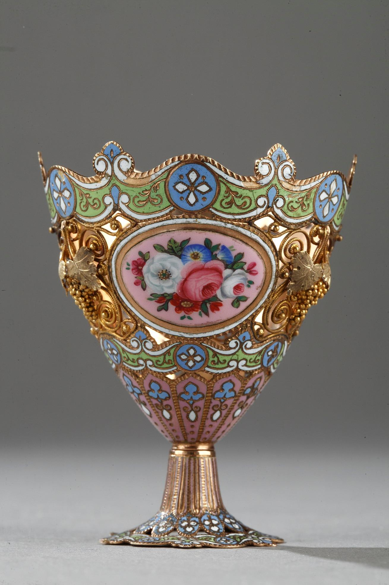 A gold and enamel Zarf. Swiss. Early 19th century.