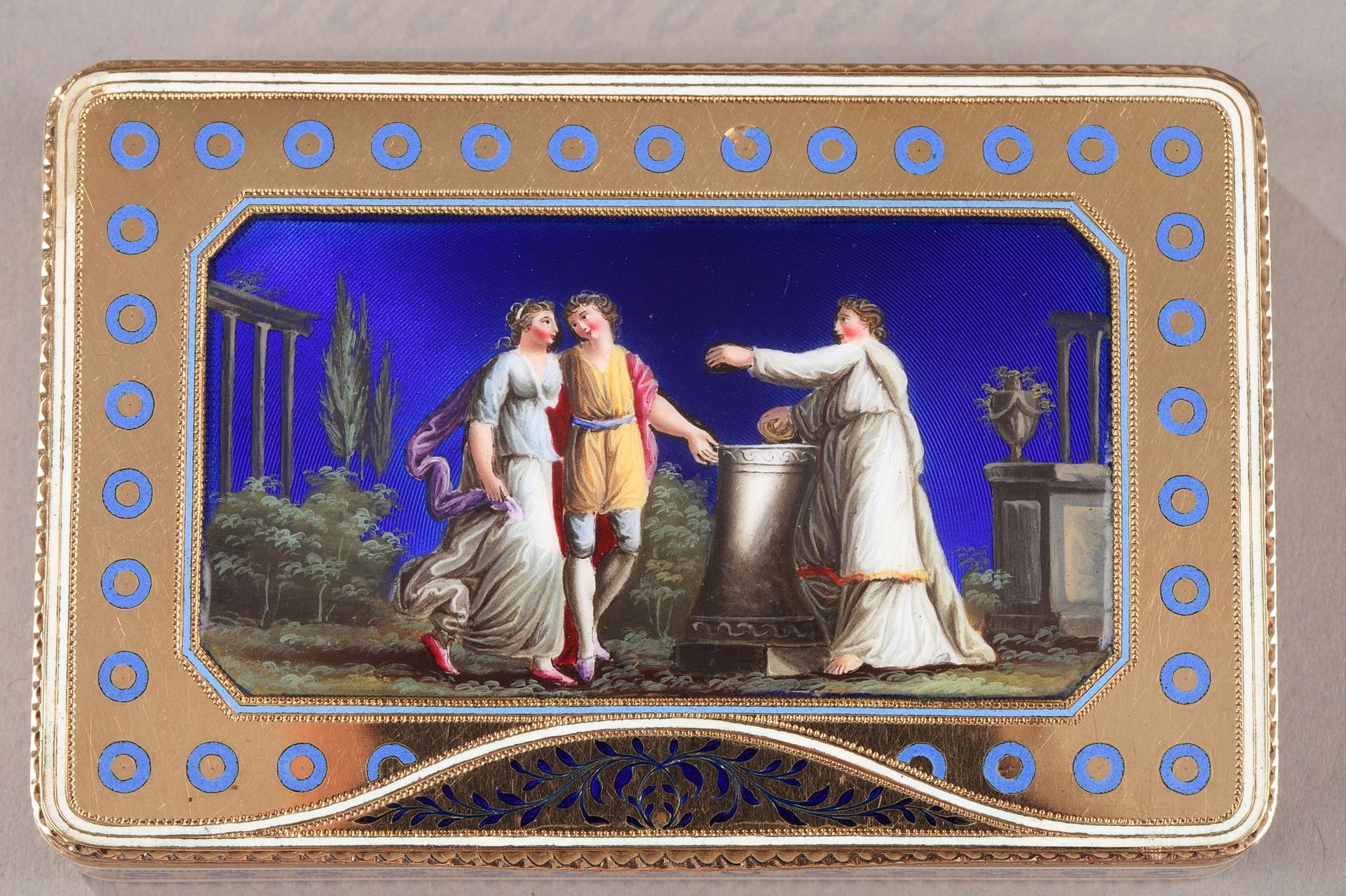 Enamelled gold Swiss box. Late 18th century.