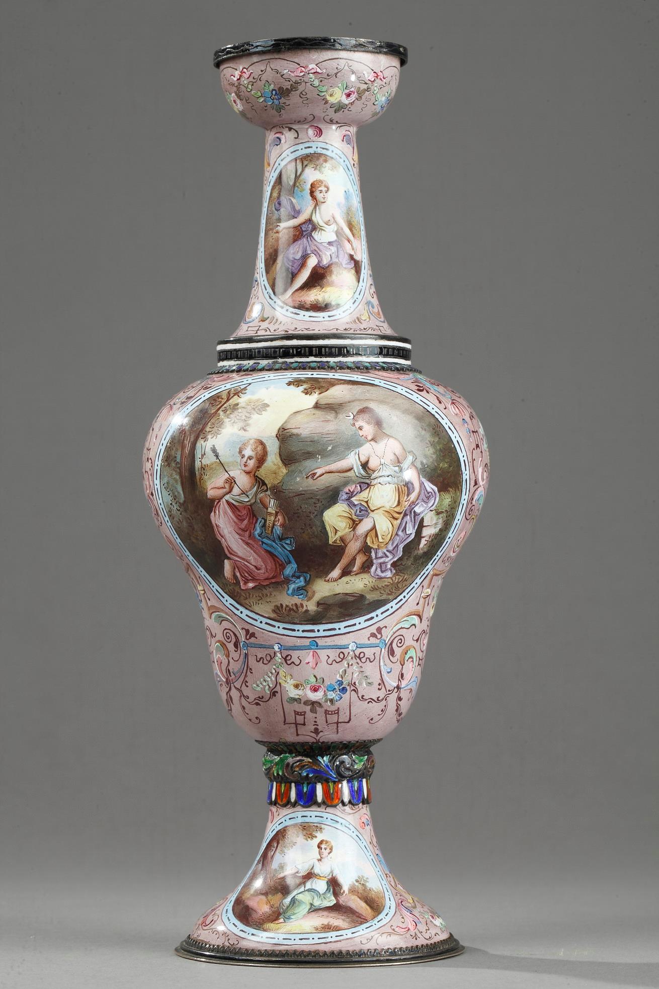 Vienna enamel vase. Herman Böhm.<br>End of the 19th century.