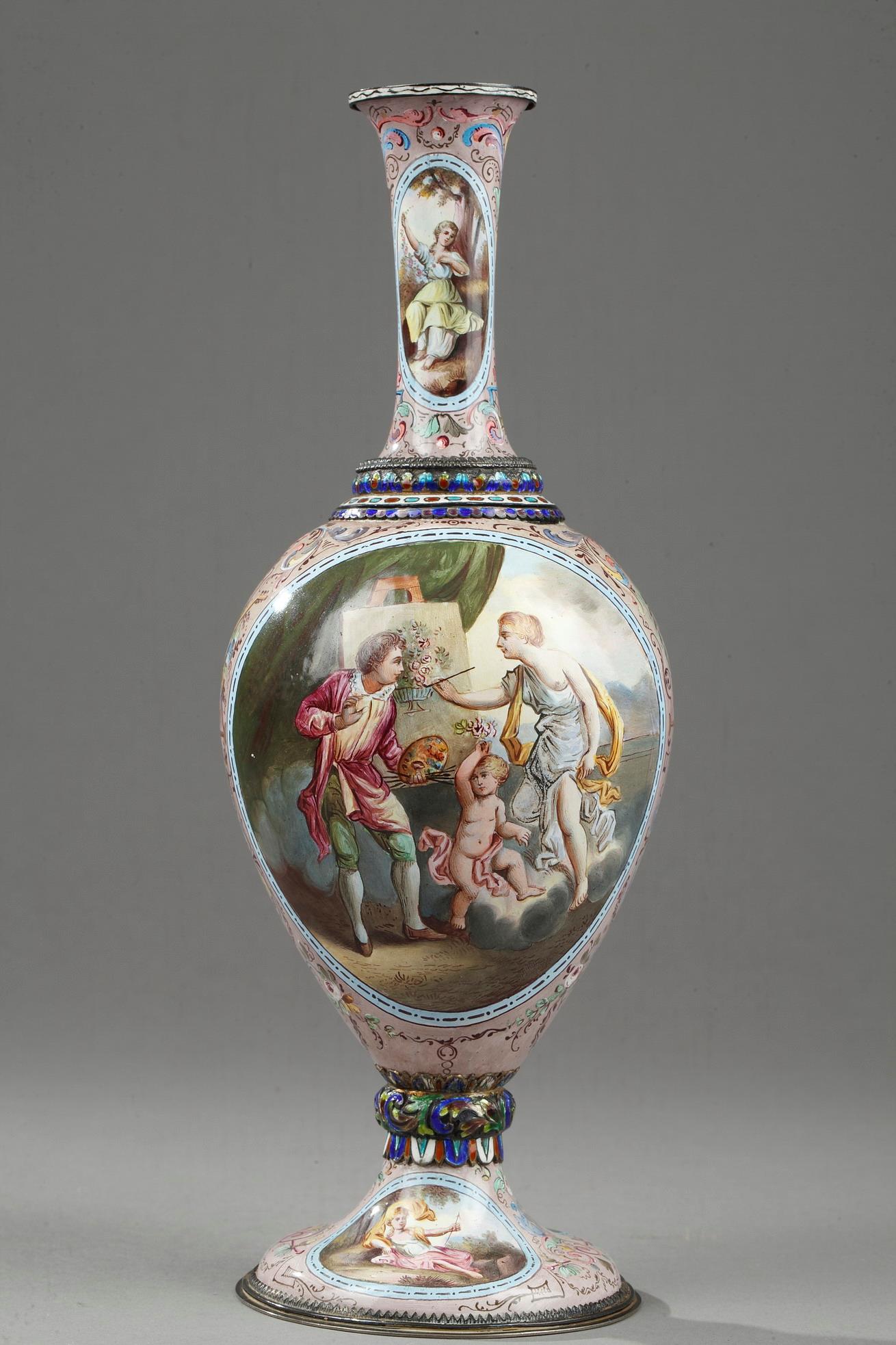 A 19th century Vienna enamel vase. Hermann Böhm.