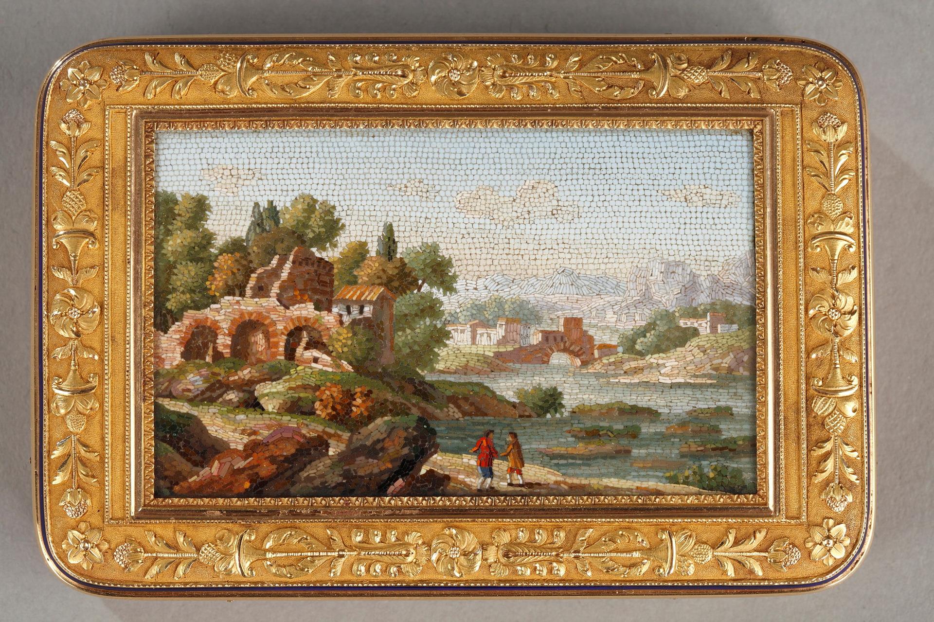micromosaic, box, gold, landscape, Roma, 19th century
