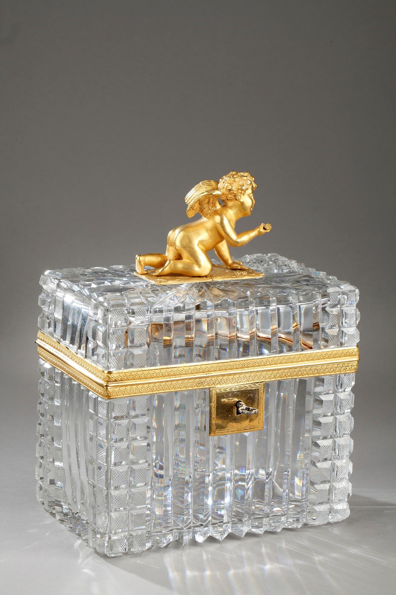 crystal, casket, ormoly, jewellery, Charles X, 19th, century, putti, Creusot, Baccarat