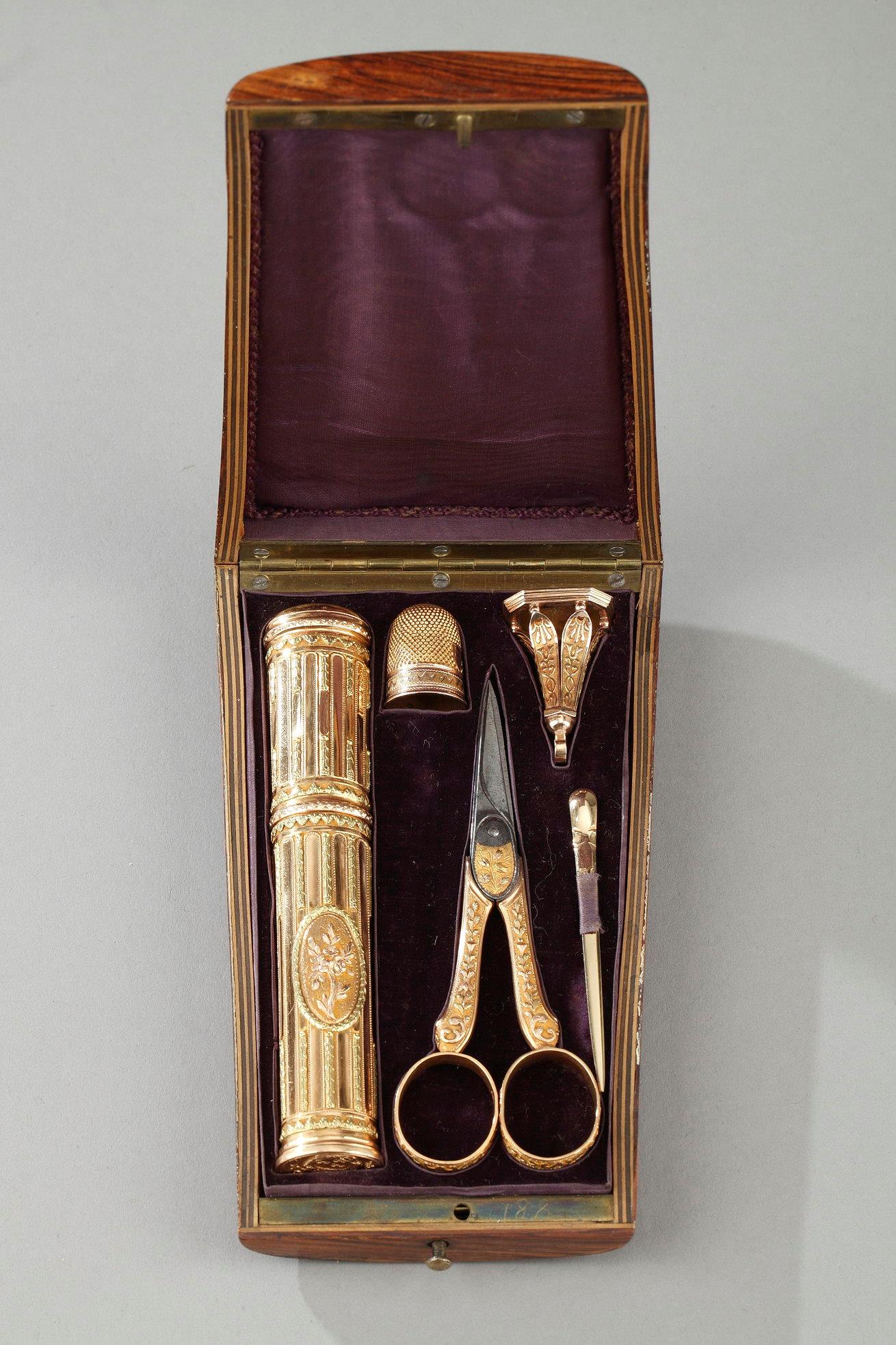 18th century GOLD SEWING BOX WITH  wax case.