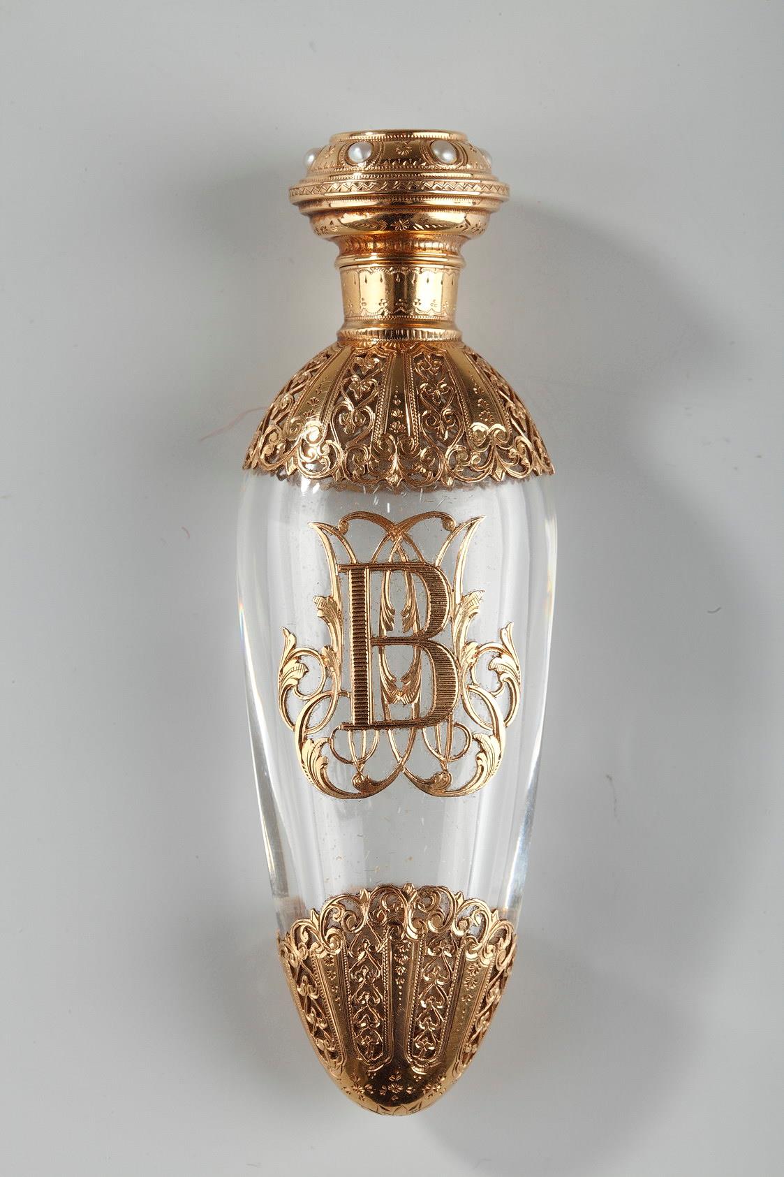 scent bottle, perfum flask, gold , crystal, perfume, 19th century, Napoleon III
