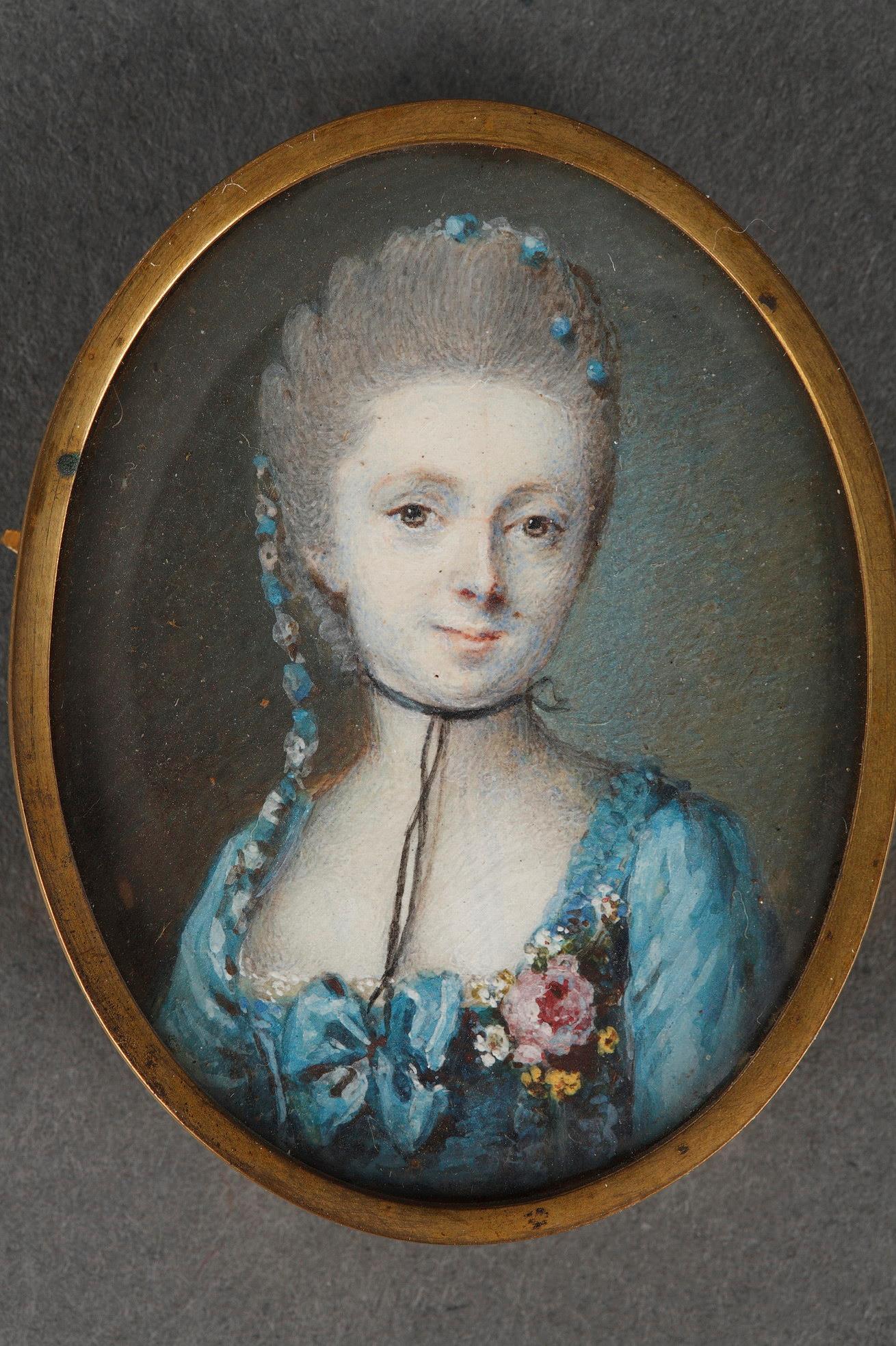 18th Century Miniature on ivory. Portrait of a Lady. 