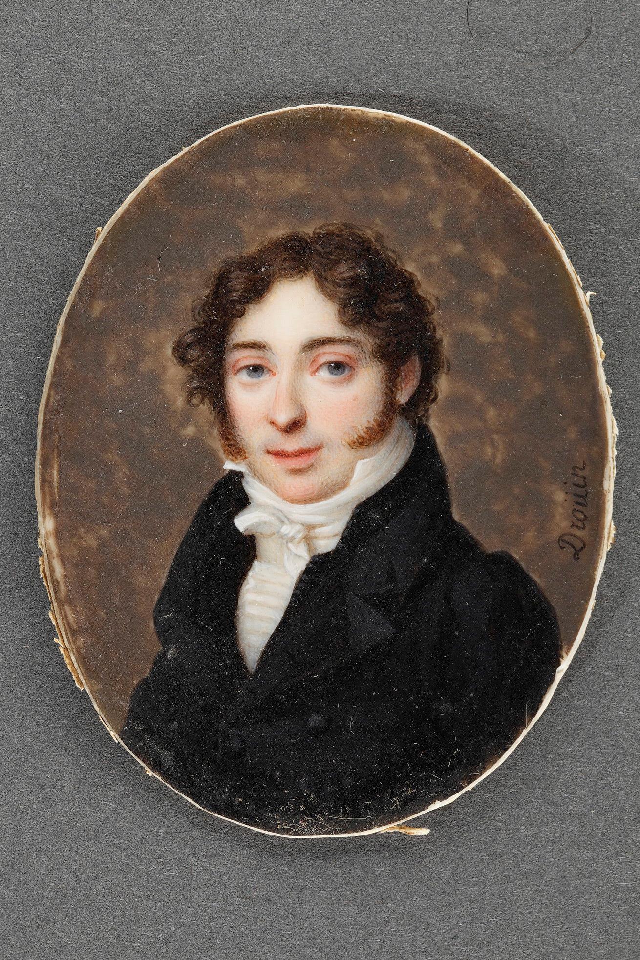 Early 19th century portrait on ivory. Signed DROUIN.