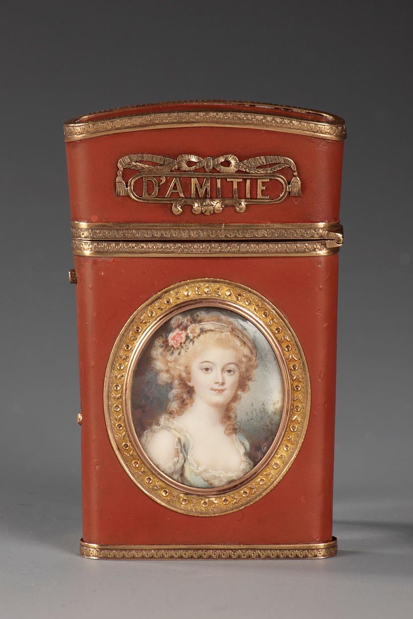 LATE 18TH CENTURY WRITING CASE with miniature. 