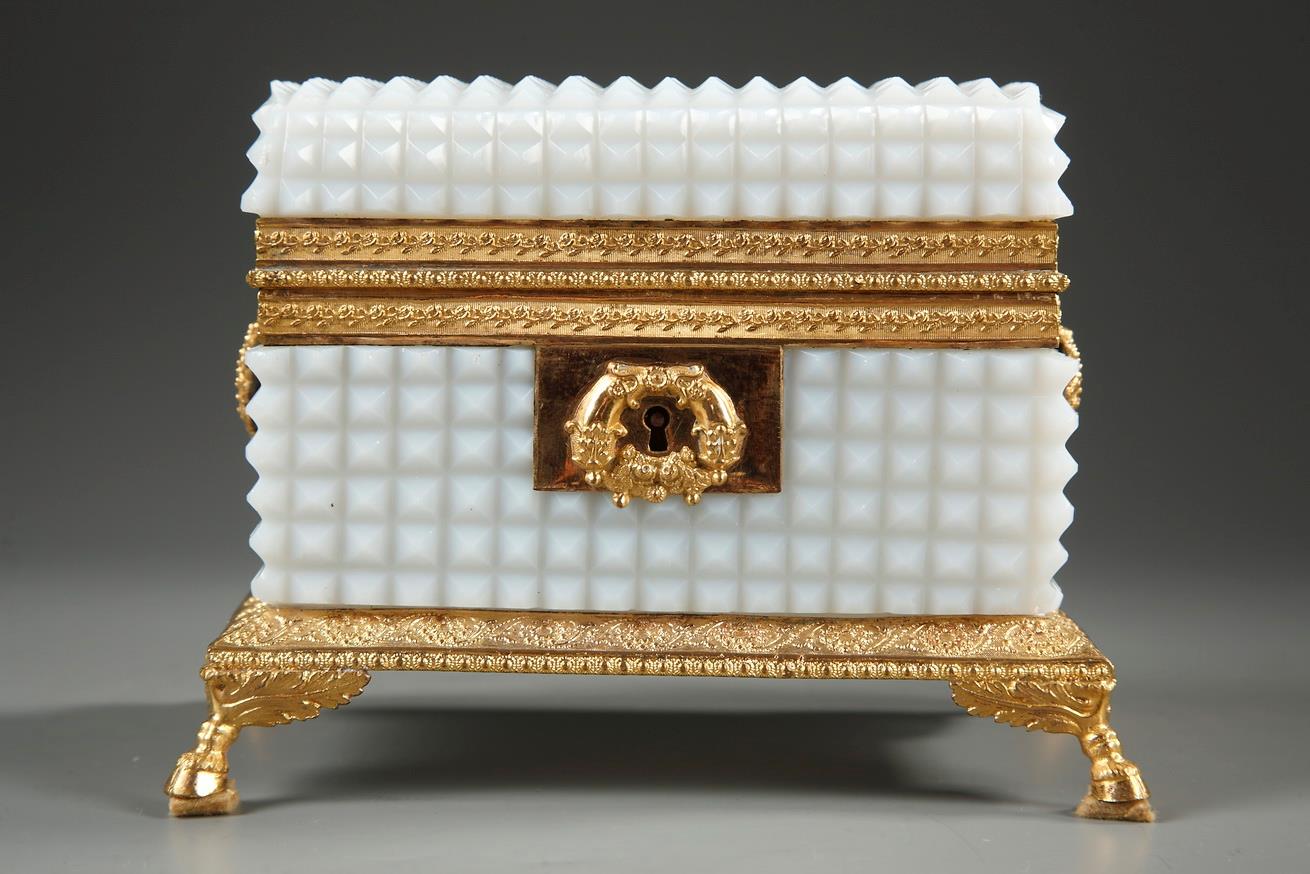 Charles X white Opaline jewelry Box.