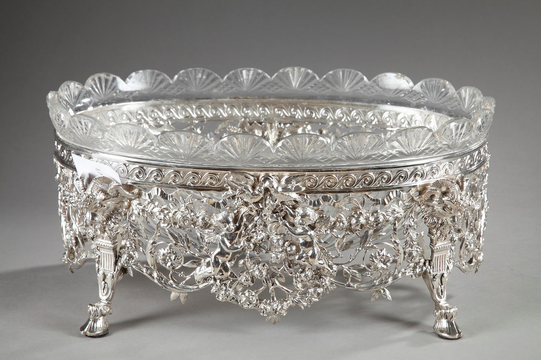 LATE 19TH CENTURY SILVER AND CUT-CRYSTAL JARDINIERE.
