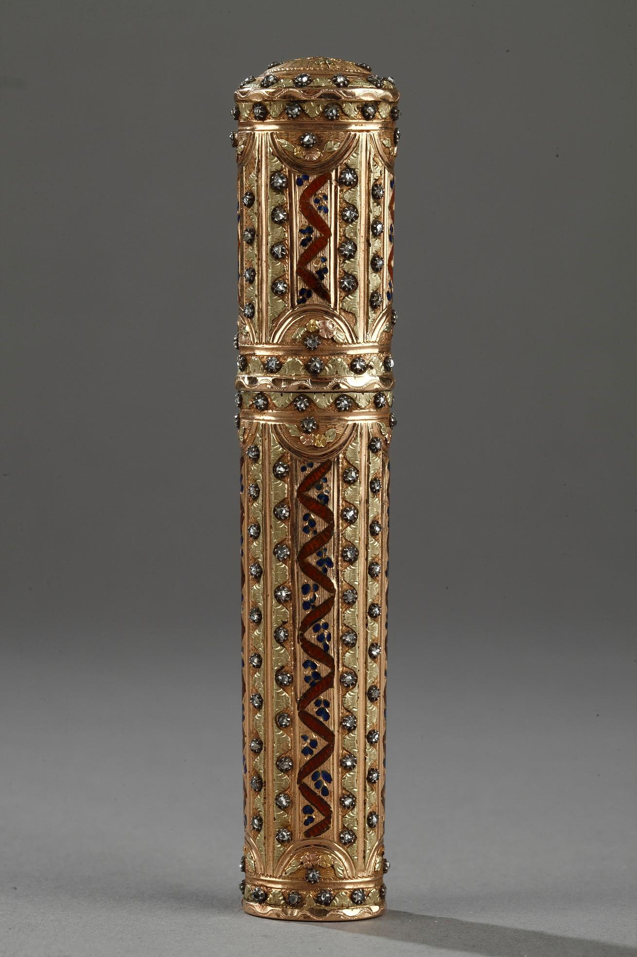 18th century gold wax case with diamonds,and enamel.