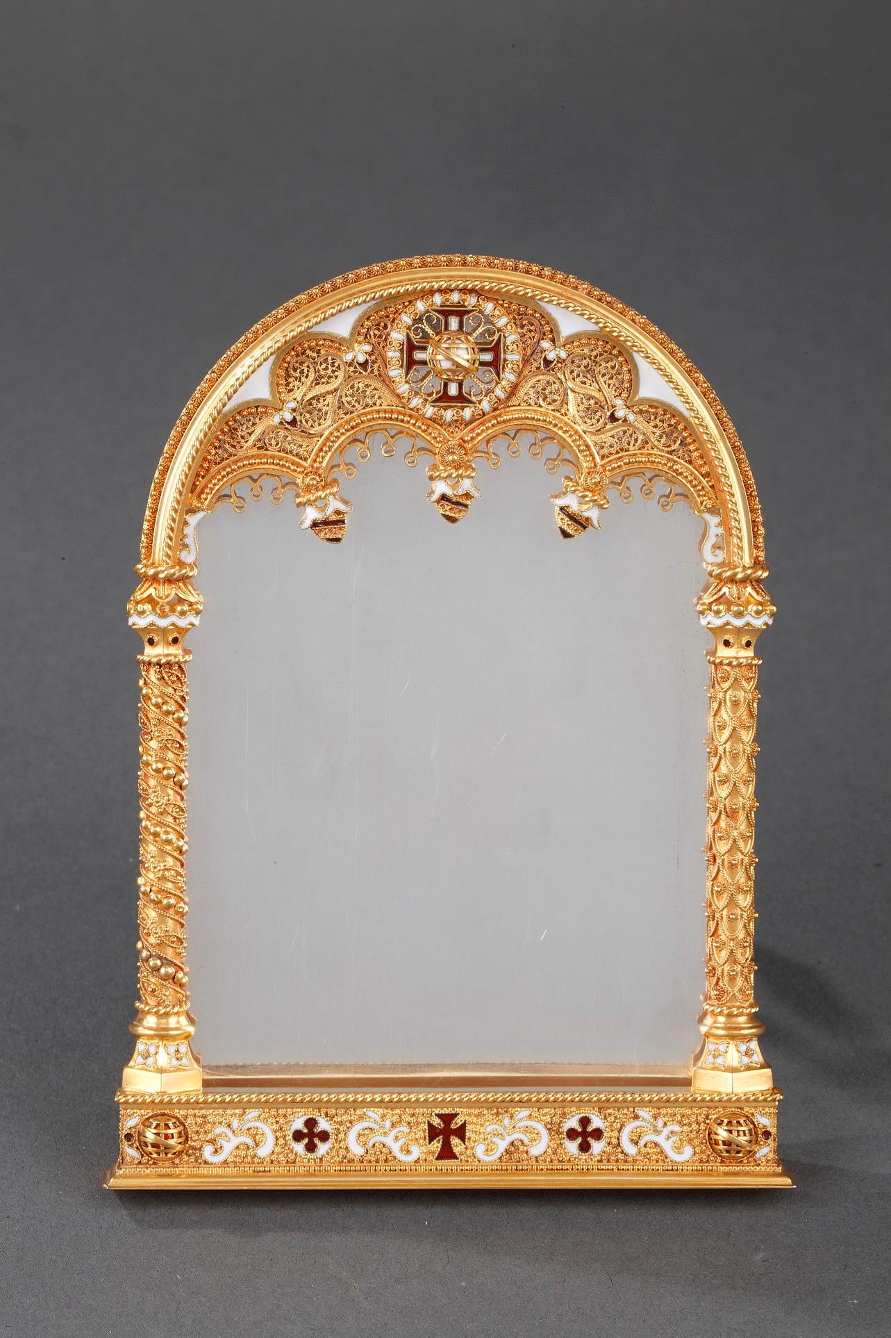 19th century Neogothic Gold and enamel Frame. 