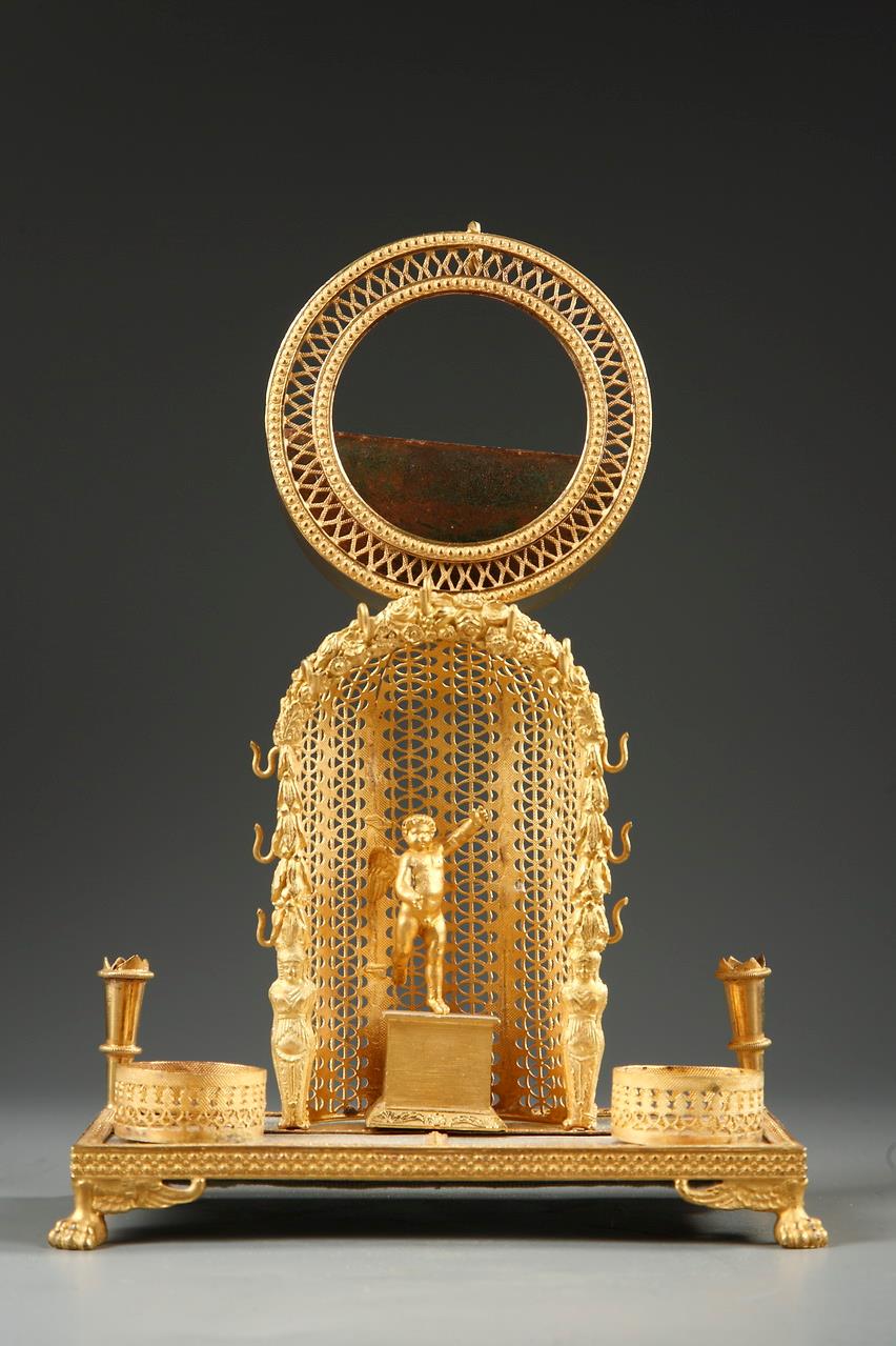 Charles X mother-pearl and gilt bronze watch holder and inkwell.