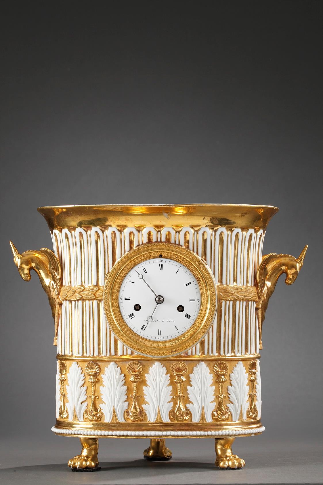 clock, porcelain, gilt, vase, 19th century, Breguet, enamel, unicorn