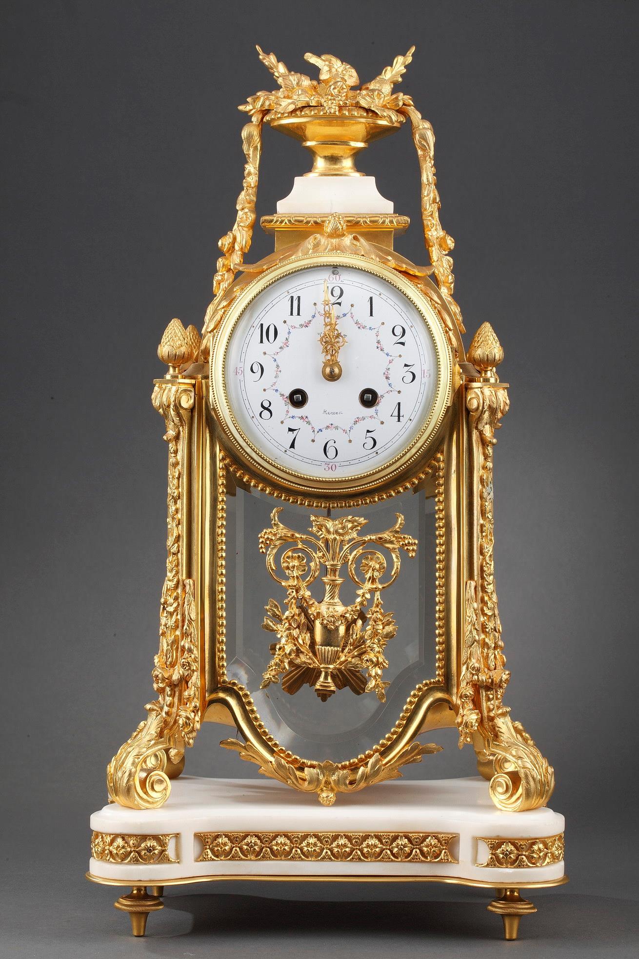 clock, bronze, gilt, marble, Napoleon III, white marble, Apollon, Louis XVI style