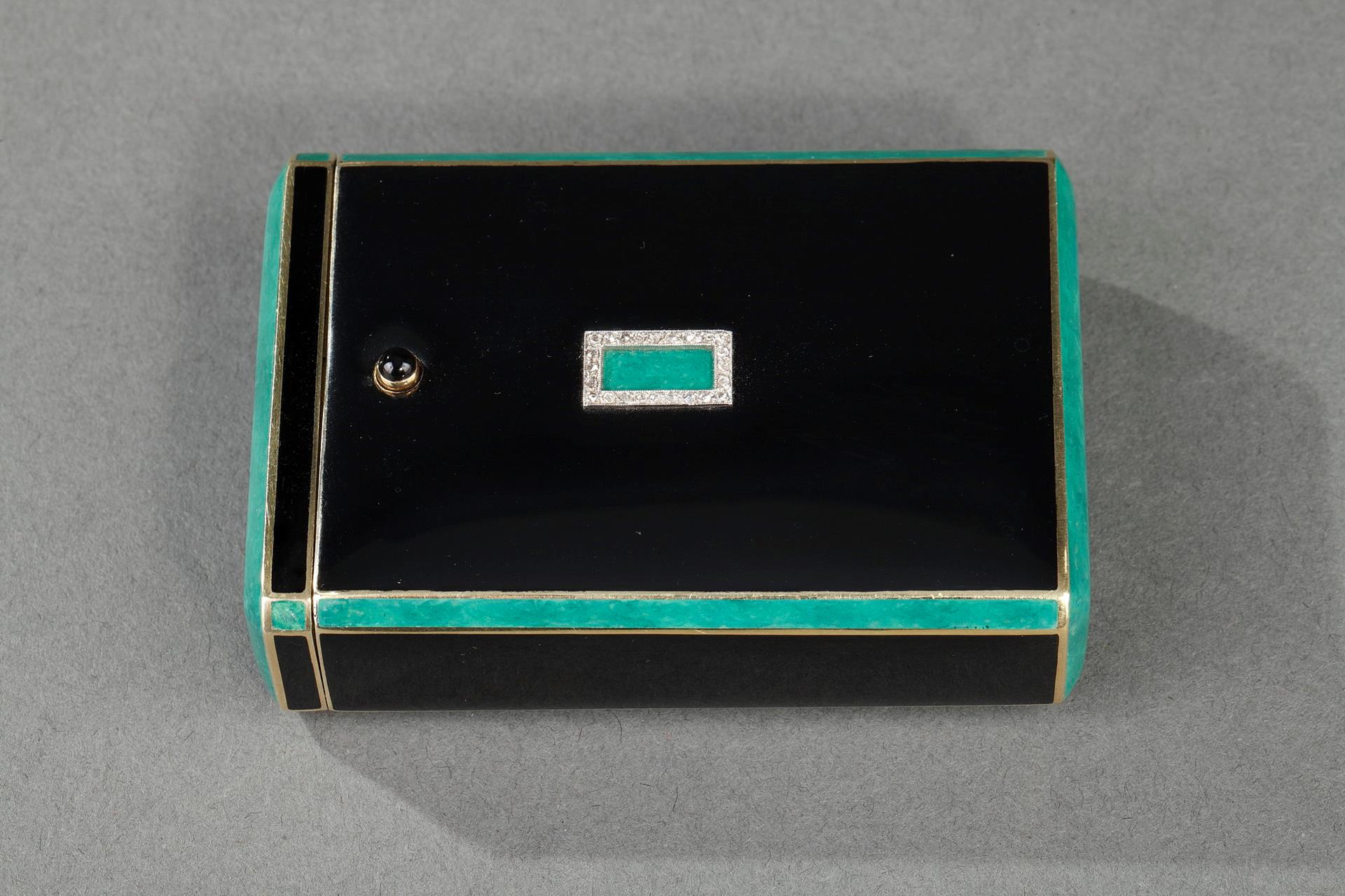 Gold with enamel, diamonds cigarette case.<br/> 
Art Deco period. 
