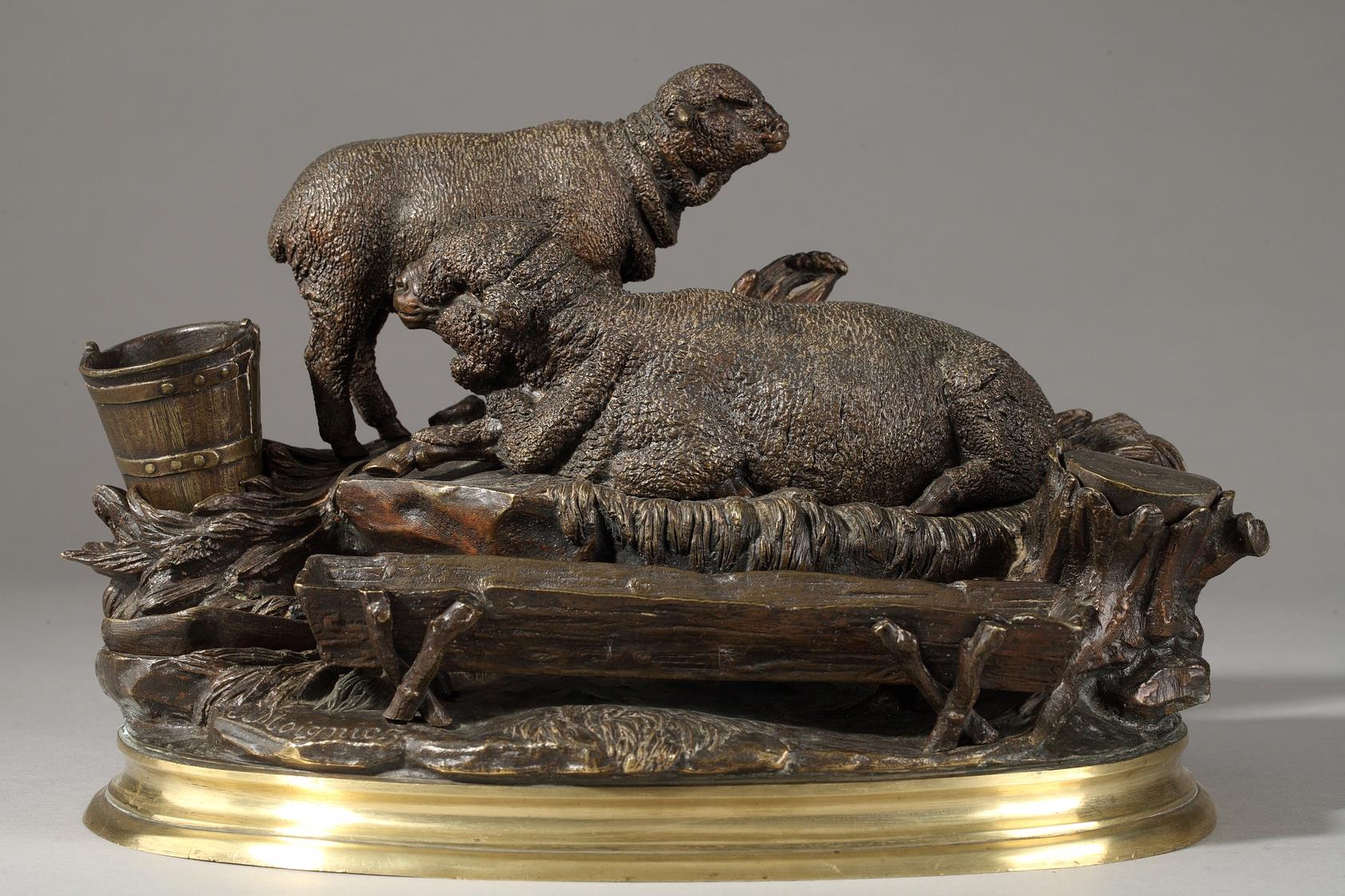 19th century patinated bronze inkwell. Jules Moigniez.