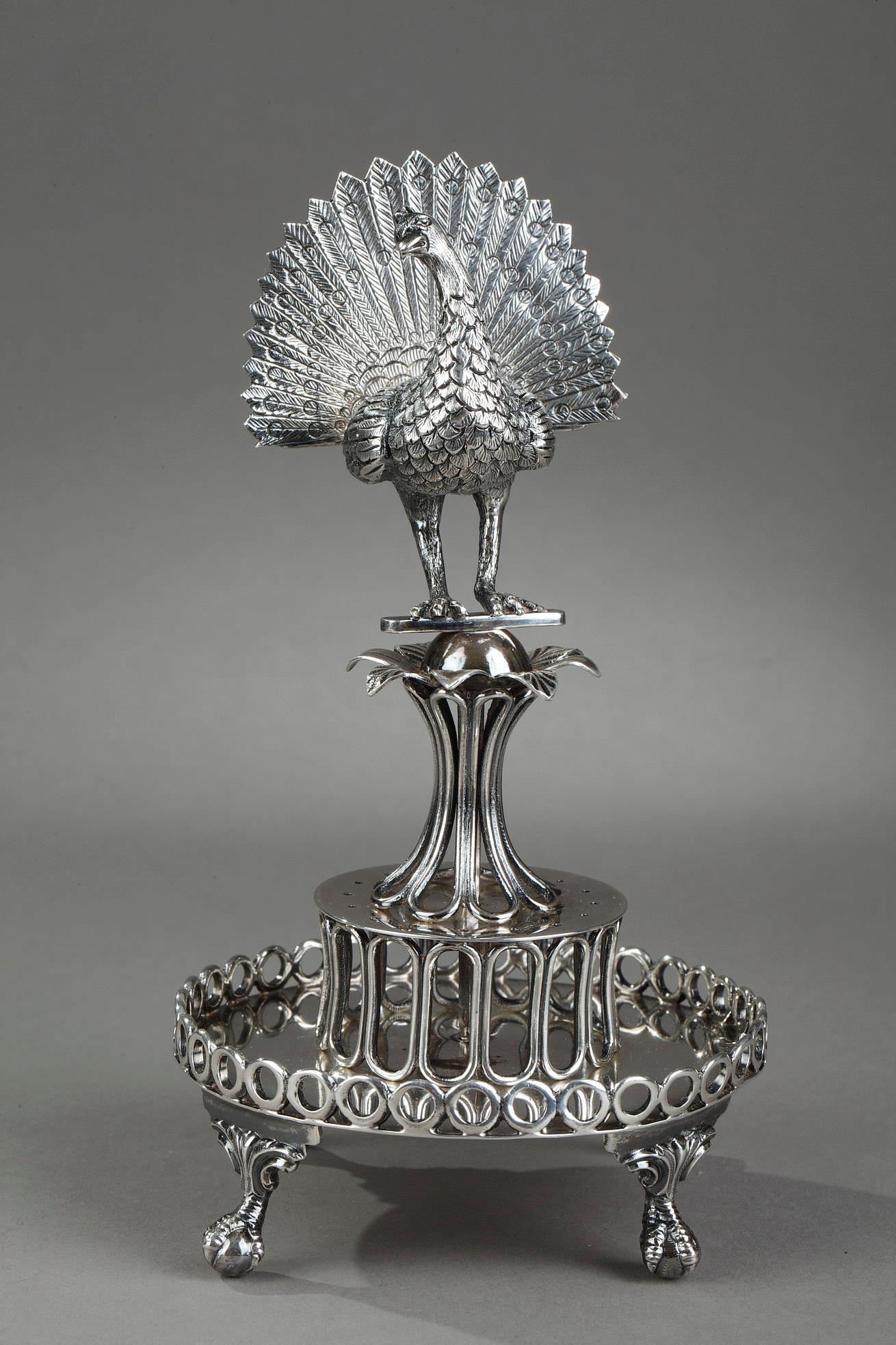Portuguese silver Toothpick holder 19th century with a peacock