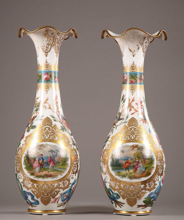 Pair of opaline vases.<br>Mid-19th century. 