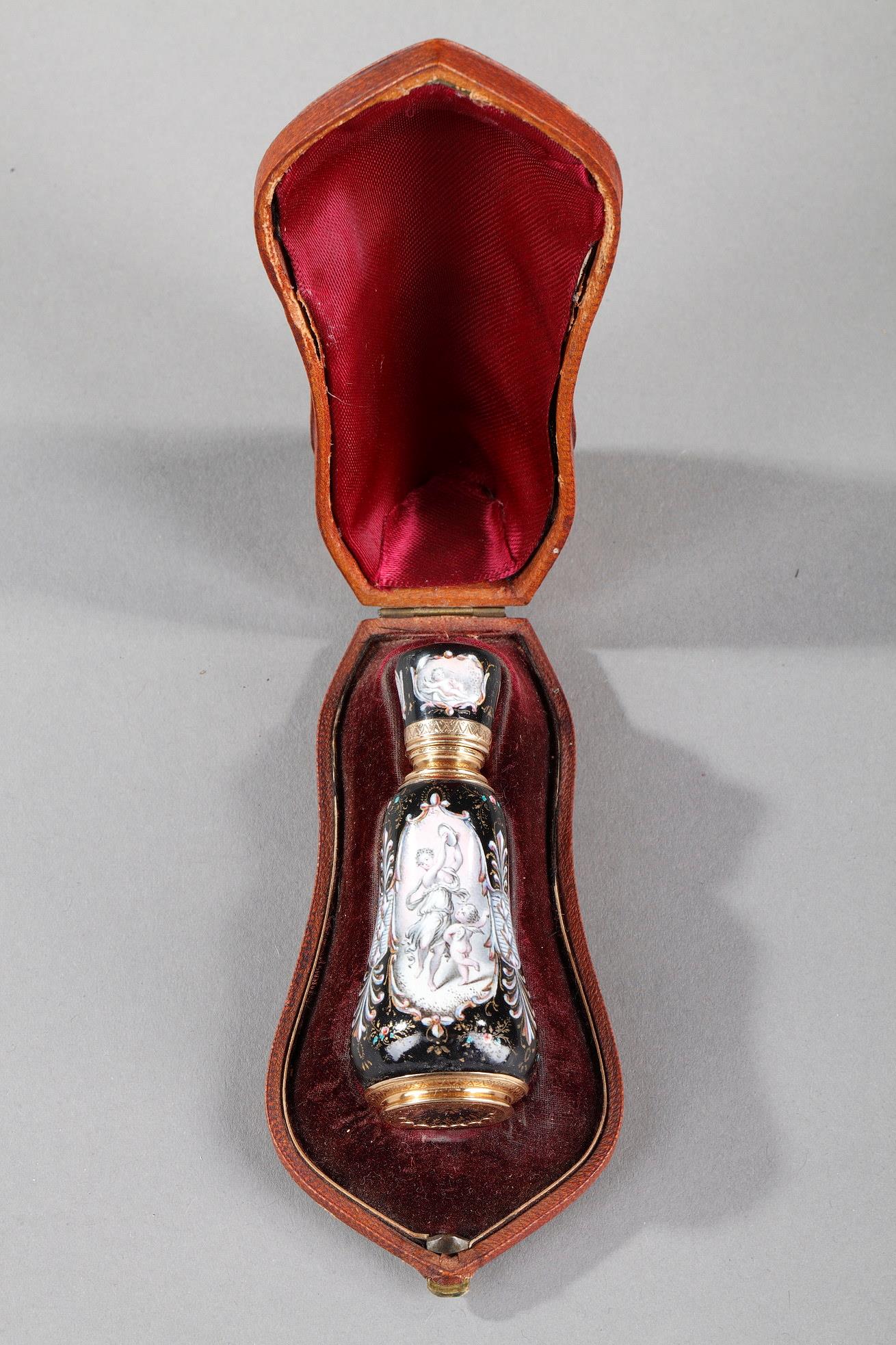 19th century Gold and enamel perfume flask. 