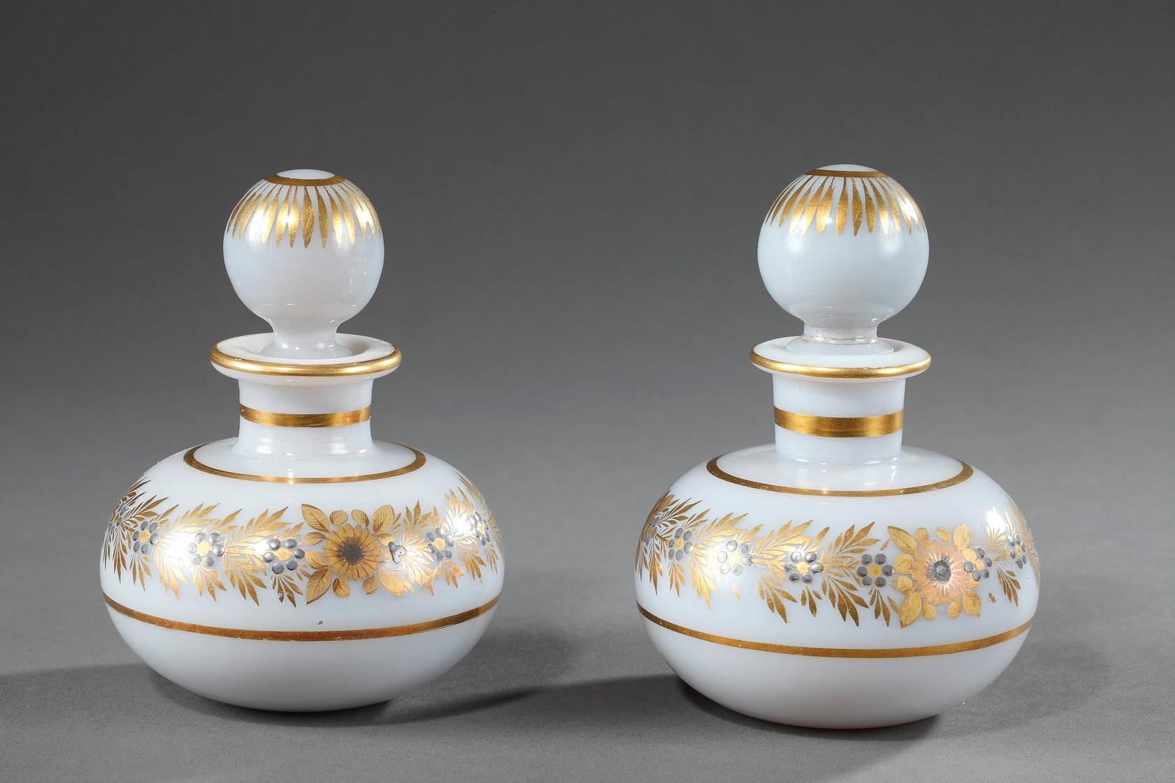 A pair of white opaline crystal flask.<br>Restauration Period. 
