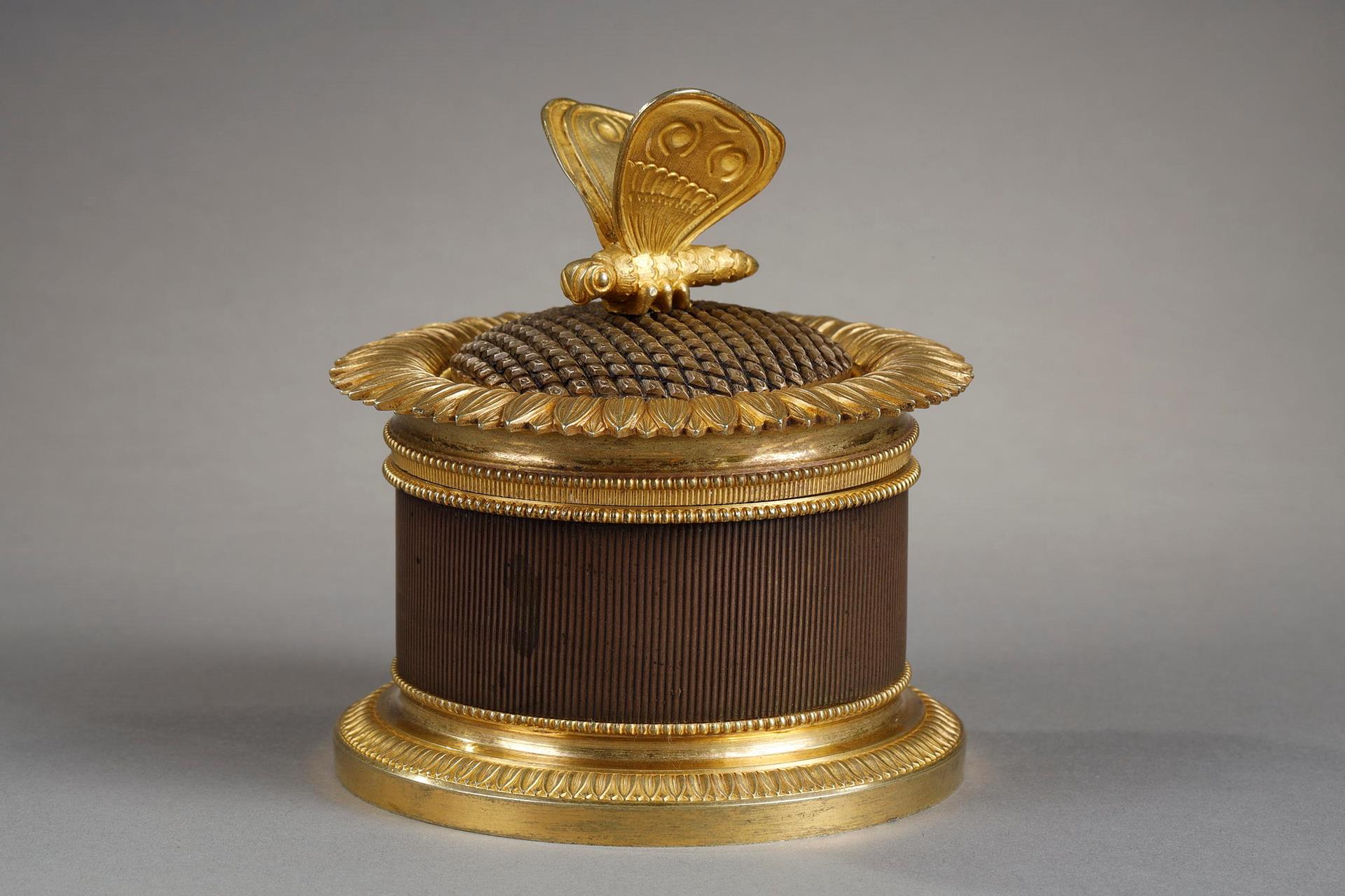 bronze, gilted, Restauration, buttlerfly, inkstand, inkwell, patinated, 19th century