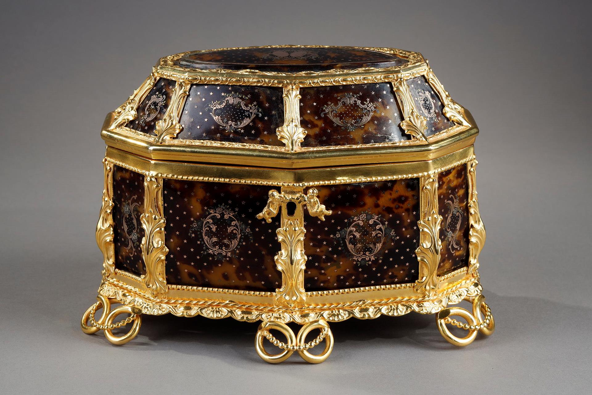 Mid-19th century jewellery box ormolu mounted with tortoiseshell and gold.