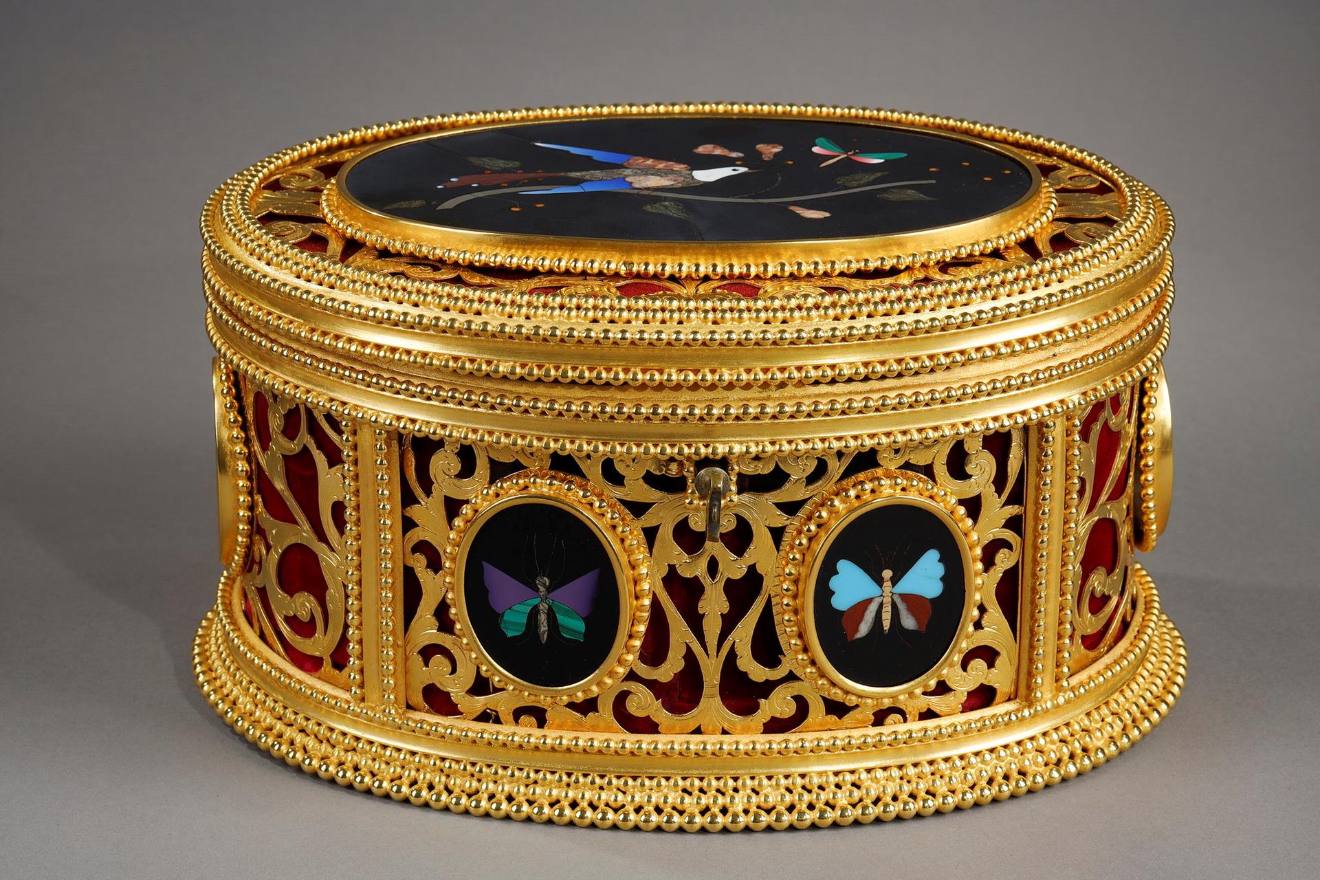 A 19th century jewellery box in pietra dura ormulu mounted by Tahan.