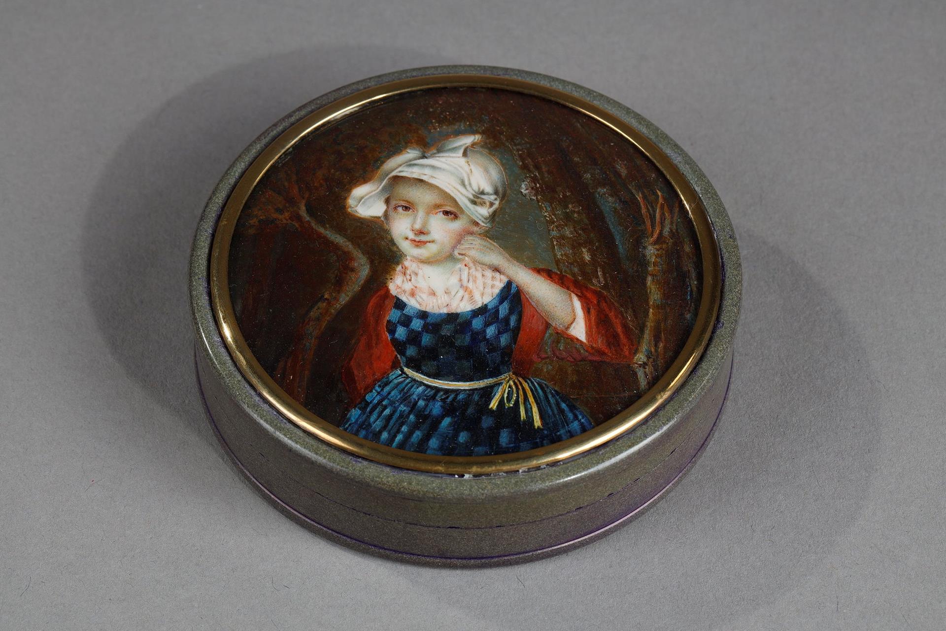 box with miniature on ivory representing a woman and tortoiseshellprobably Dutch