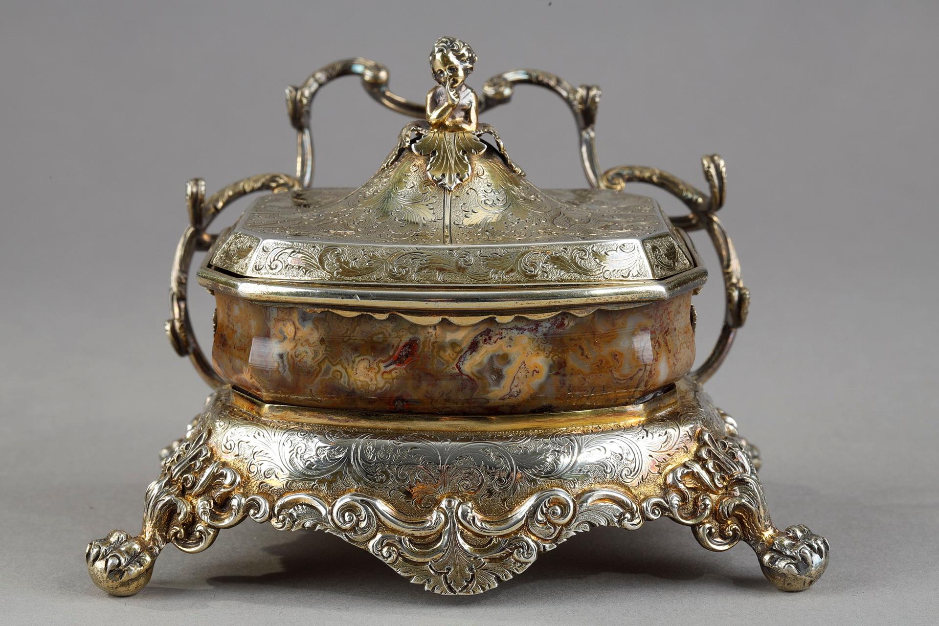 inskstand, inkwell, agate, silver, gilt, vermeil, Victorian, stone, 19th, century