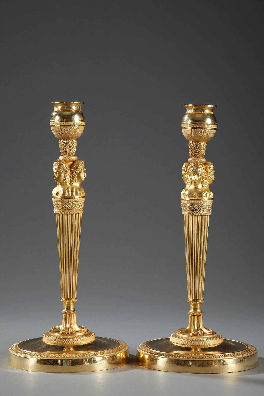 Pair of Empire candelsticks, Empire, caryatid, 18th century