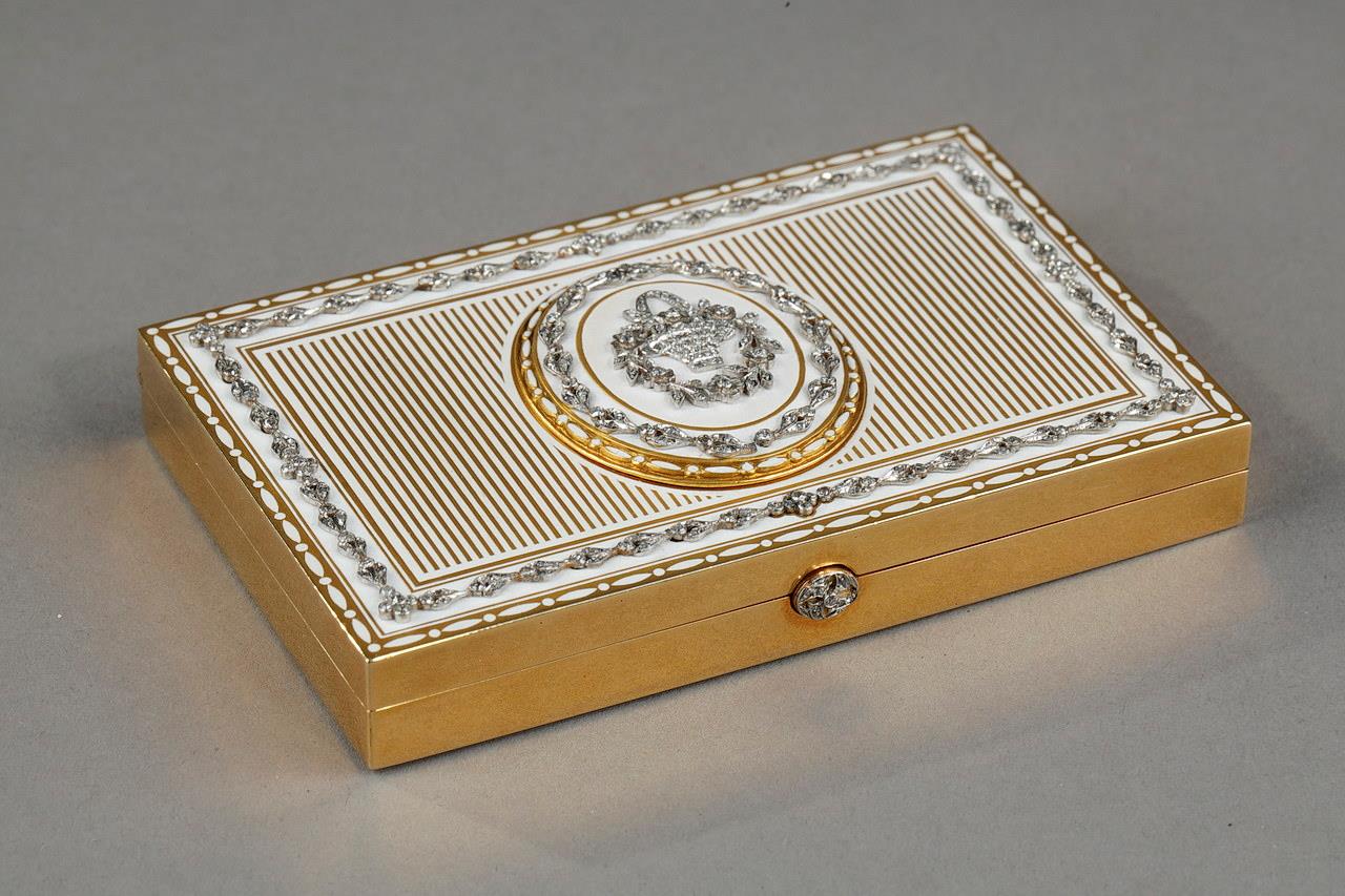 gold box art deco, Art deco, enamel gold box, gold minaudiere, XX century god box
