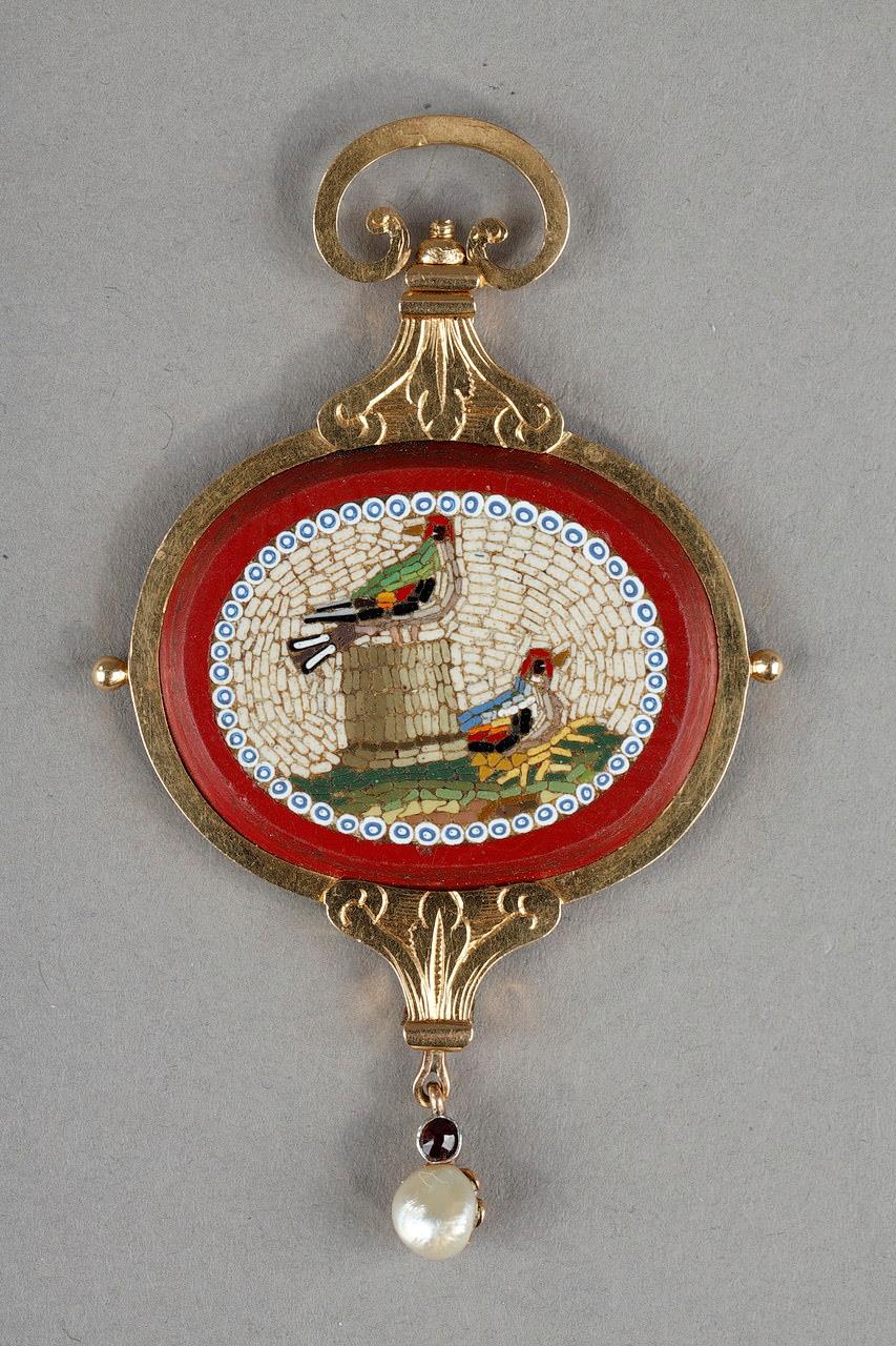 brooch or pendant rome micromosaic with birds pattern 19 century