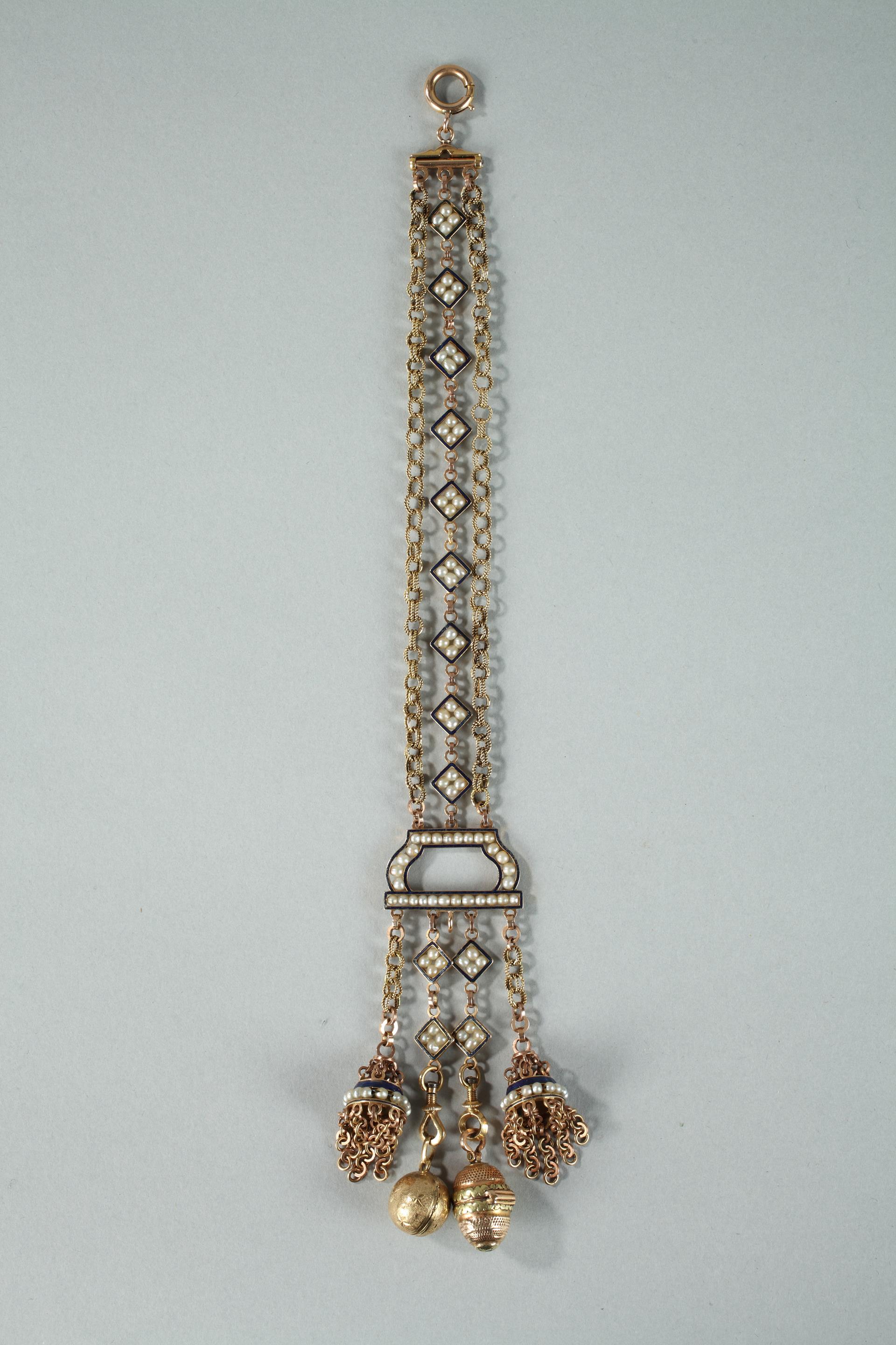 Chatelaine With Gold Enamel And Pearls Late 18th Century Work Galerie Ouaiss Antiquites Object Detail