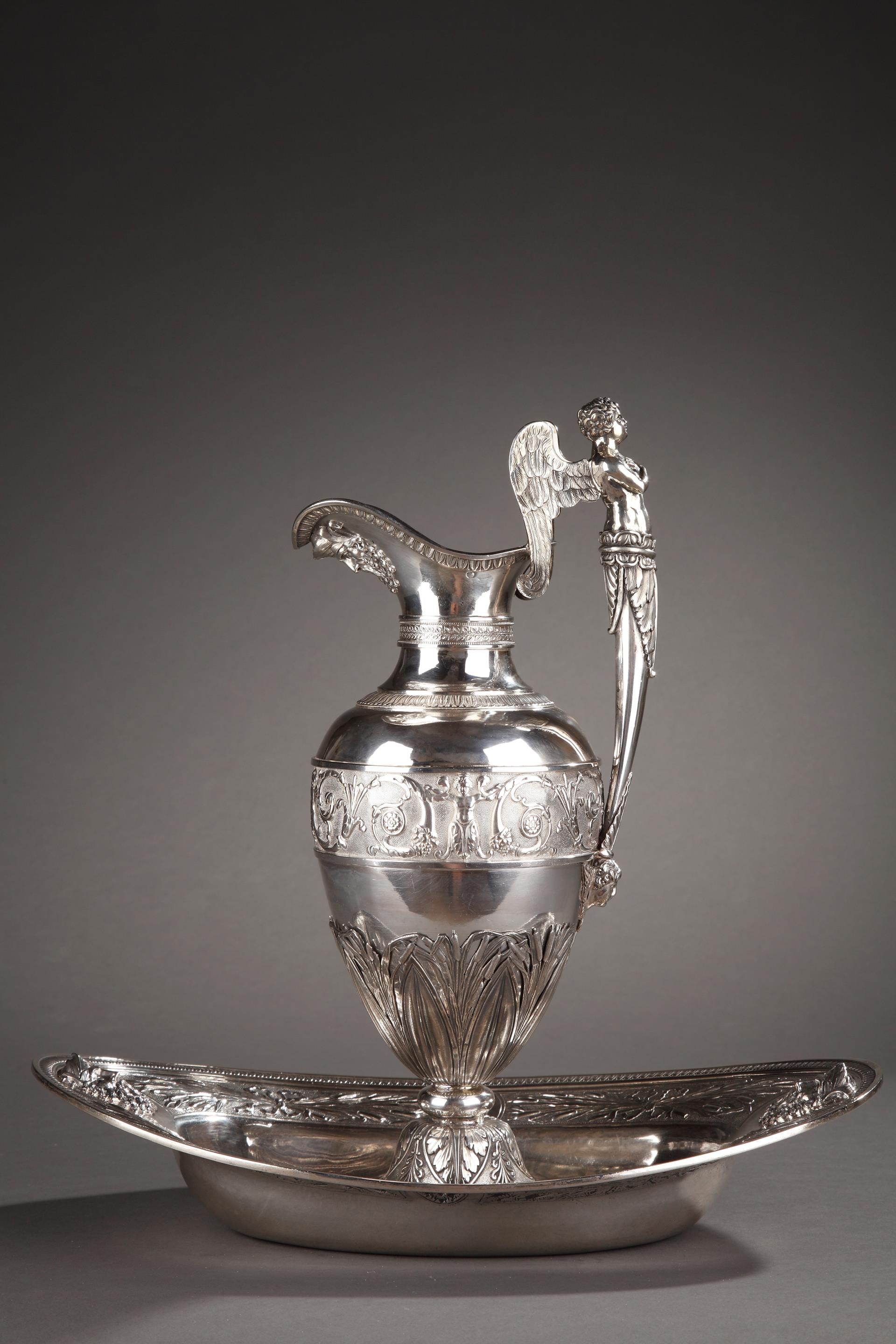 EMPIRE SILVER EWER WITH ITS BOWL BY EDME GELEZ.