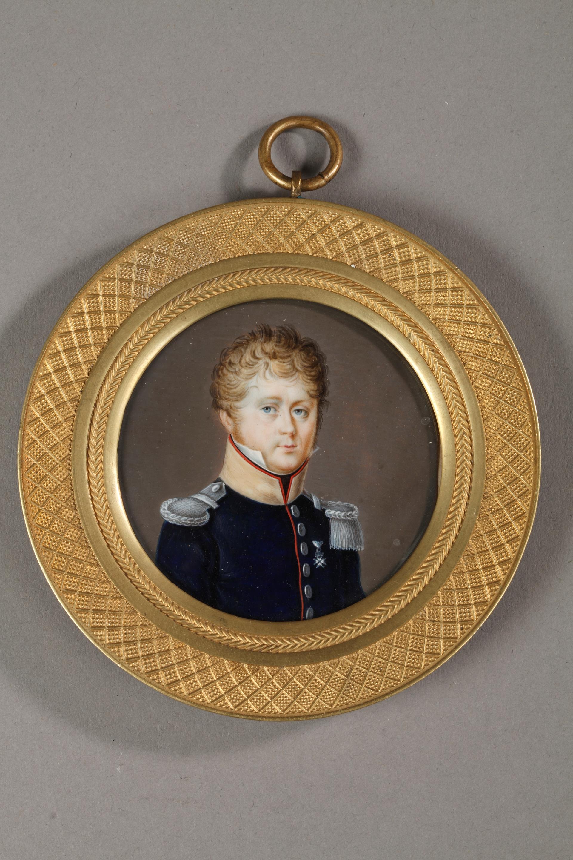 miniature, portrait, ivory, Empire, military, 19th century