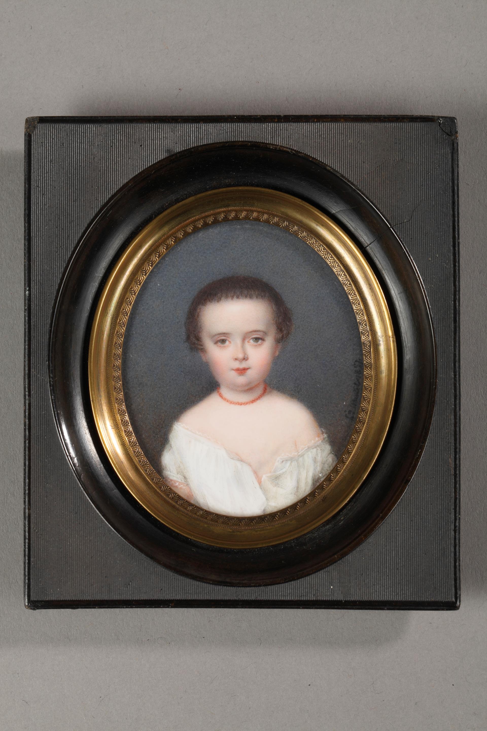 Miniature, ivory, restauration period, Louis Philippe, children portrait, Mutel