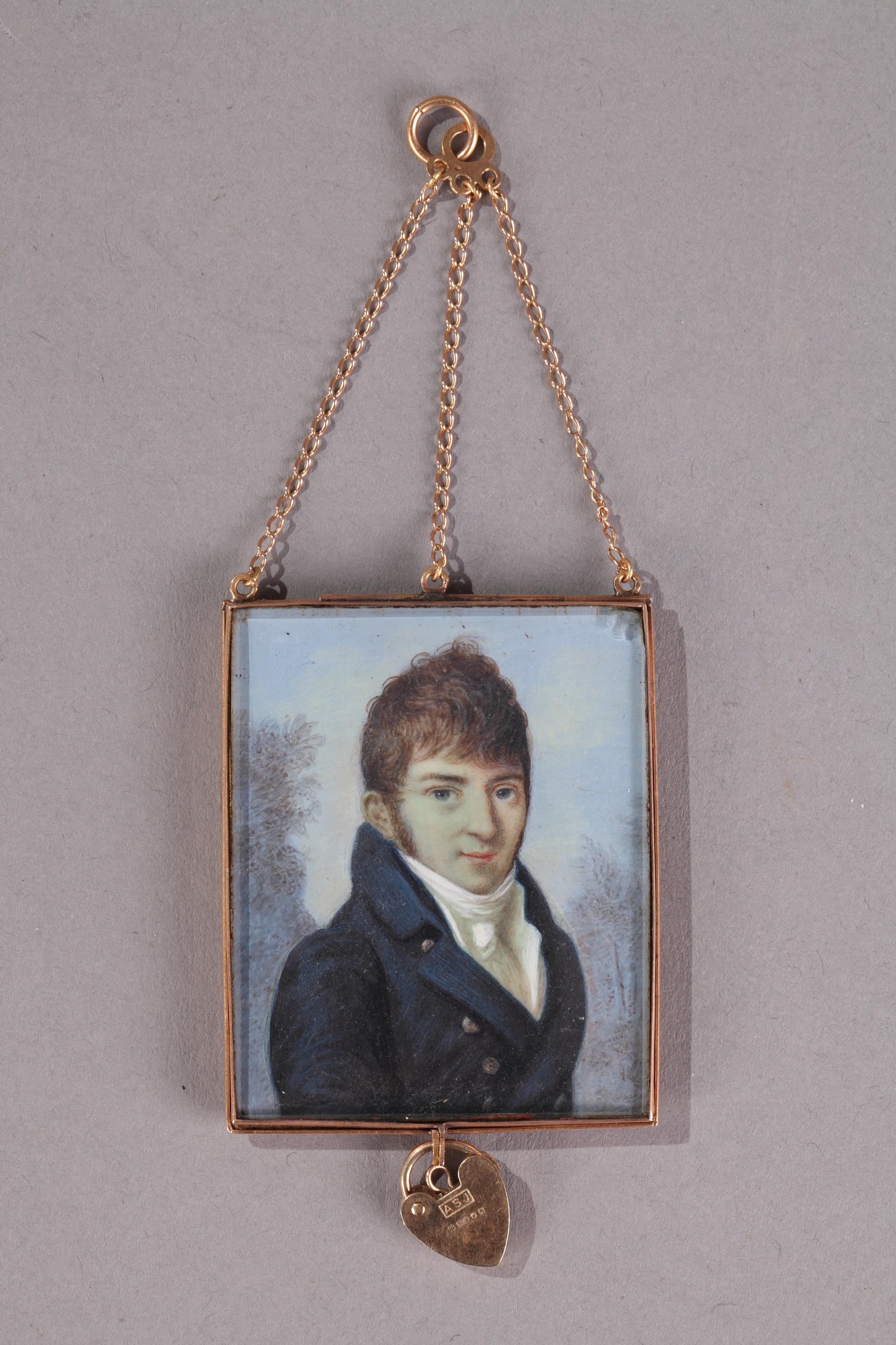 Miniature on ivory, gold and gilded glass.<br/>
EARLY 19TH CENTURY.